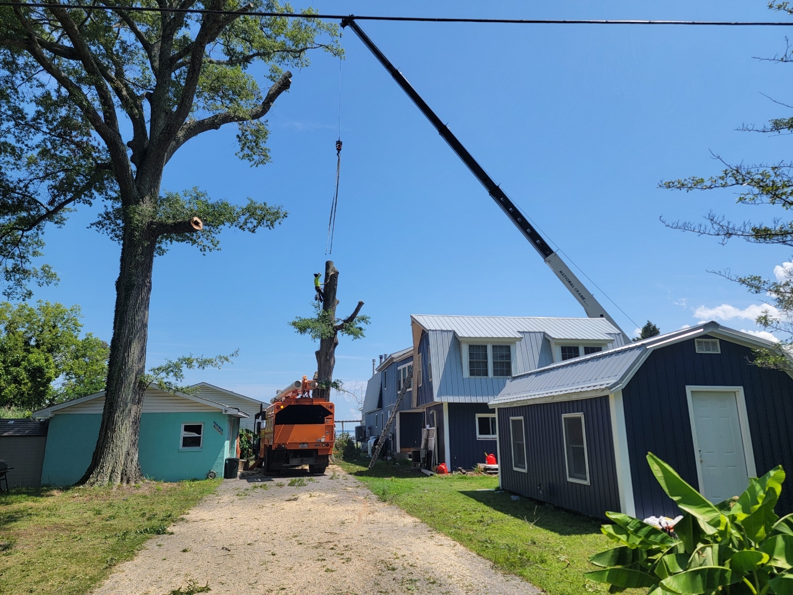 A house and a truck during tree service in Bryans Road, MD